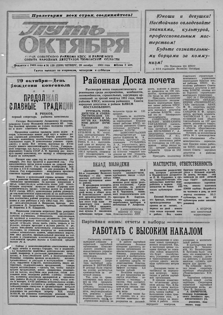 Газета «Путь октября» от 29.10.1981 года